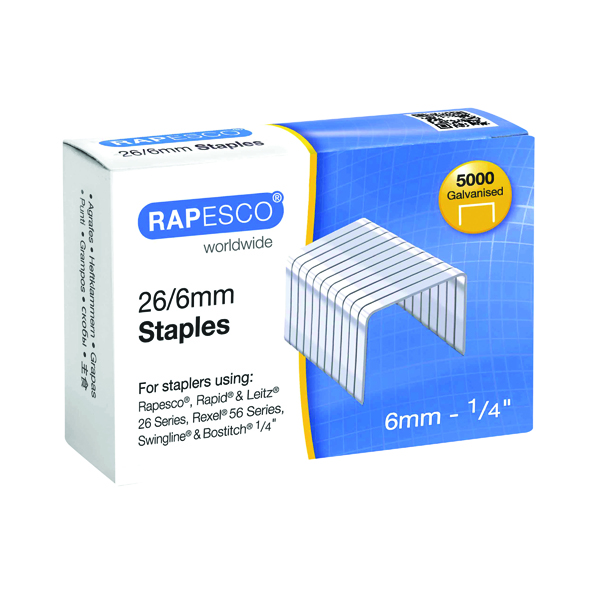 Rapesco 26/6mm Staples Galvanised Chisel Point (5000 Pack) S11662Z3