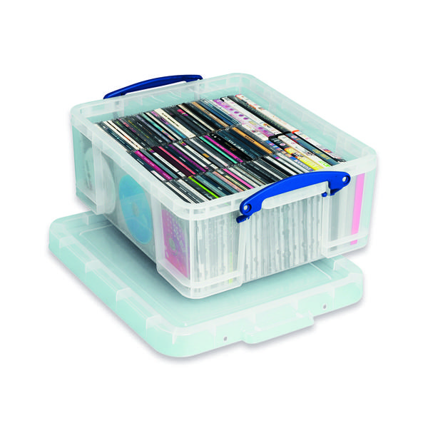 Really Useful 18L Plastic Storage Box with Lid L480xW390xD200mm CD/DVDs Clear EBCCD