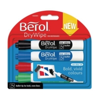 Berol Bullet Tip Drywipe Markers pk4 Assorted