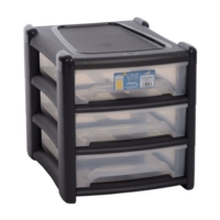 Shallow 3 Drawer Unit Graphite Clear