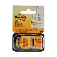 Post-It Index Flags Repositionable Sign Here 25x43mm Red Text On Yellow (Pack 50) 680-9 - 7000144931