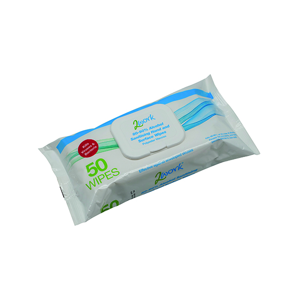 2Work Antibacterial Alcohol Hand Wipes Unfragranced (Pack of 50) 2W03485
