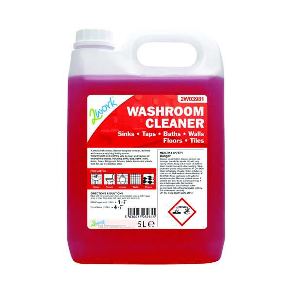2Work Washroom Cleaner Concentrate Odourless 5 Litre Bulk Bottle 2W03981