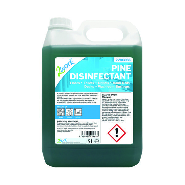 2Work Disinfectant and Deodoriser Fresh Pine 5 Litre Bottle 2W03986