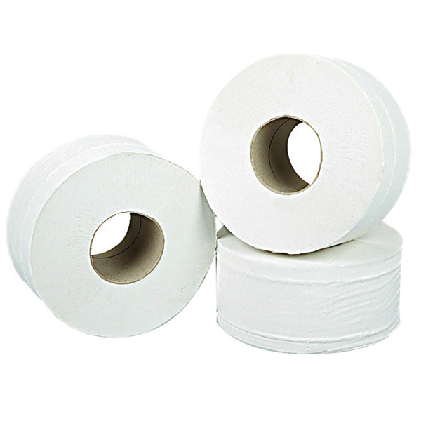 2Work Mini Jumbo Toilet Roll 2-Ply White 92mmx200m Core 76mm (Pack of 12) 2W70323