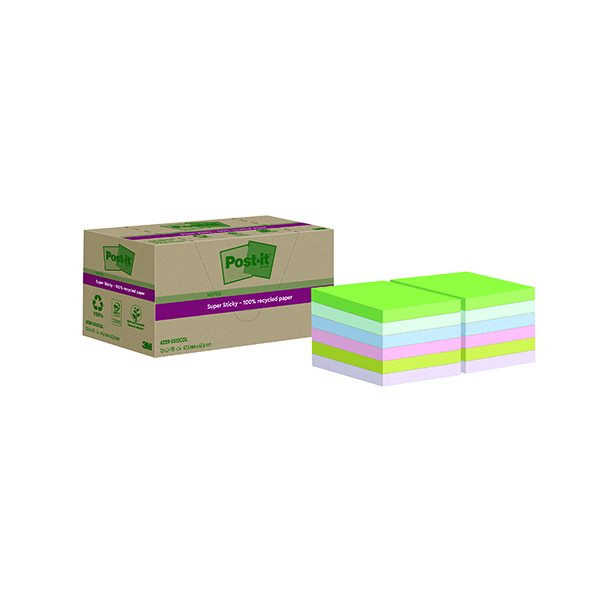 Post-it Super Sticky Recycle 47.6x47.6 Assorted (Pack of 12) 622RSS12COL