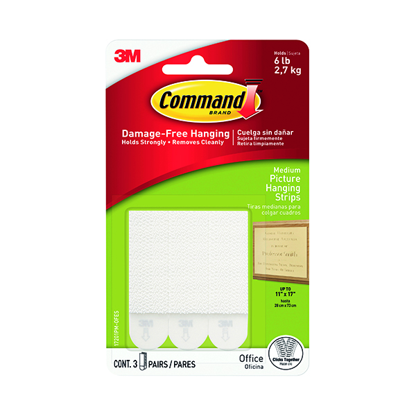 3M Command Picture Hanging Strips Medium (Pack of 3 Pairs) 17201