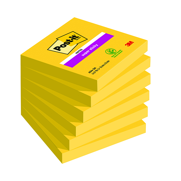 Post-it Notes Super Sticky 76x76mm Ultra Yellow 90 Sheets (Pack of 6) 654-S6