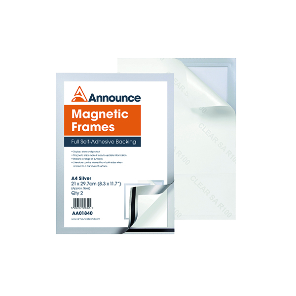 Announce Magnetic Frame A4 Silver (Pack of 2) AA01840