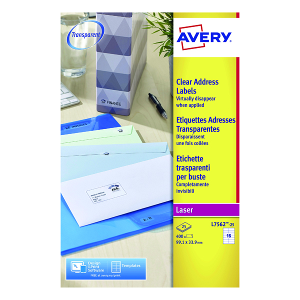 Avery Clear Laser Labels 99x34mm (Pack of 400) L7562-25