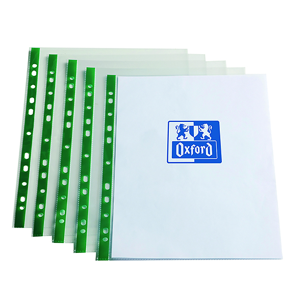 Oxford Punch Pocket Green Spine A4 Clear (100 Pack) 400002137