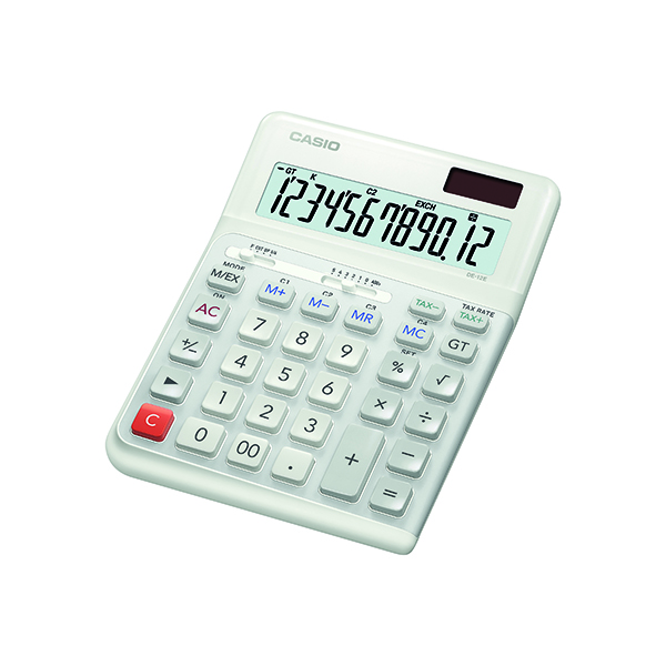 Casio DE-12E 12 Digit Ergonomic Large Desktop Calculator White DE-12E-WE