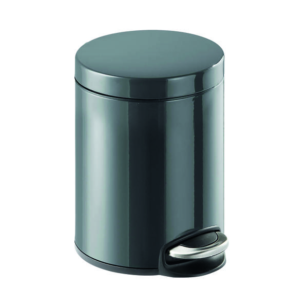 Durable Powder Coated Metal Pedal Bin Round 5 Litre Charcoal 341058