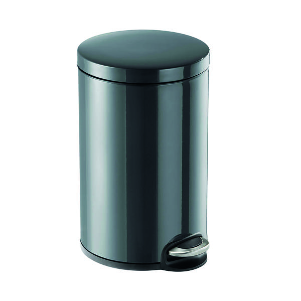 Durable Powder Coated Metal Pedal Bin Round 12 Litre Charcoal 341158