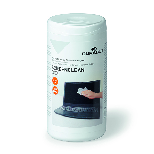 Durable Screenclean Box Wet Wipes Alcohol Free Bio-degradable White (Pack of 100) 573602