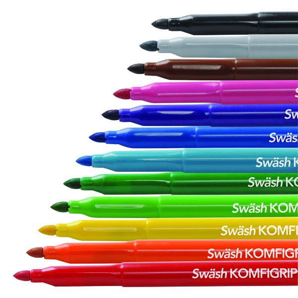 Swash KOMFIGRIP Colouring Pen Broad Tip Assorted (Pack of 12) TW12BD