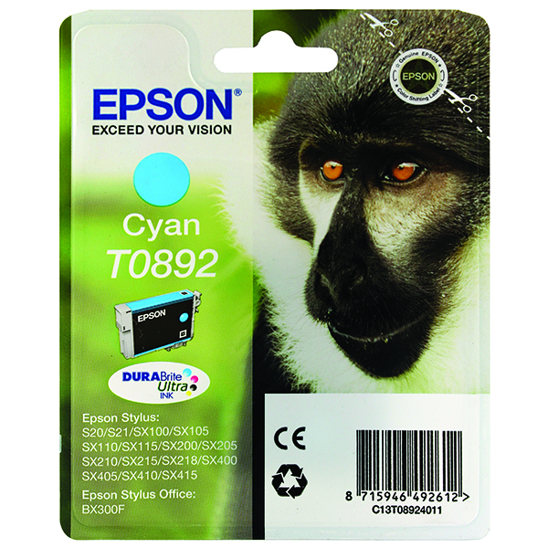 Epson T0892 Ink Cartridge DURABrite Ultra Monkey Cyan C13T08924011