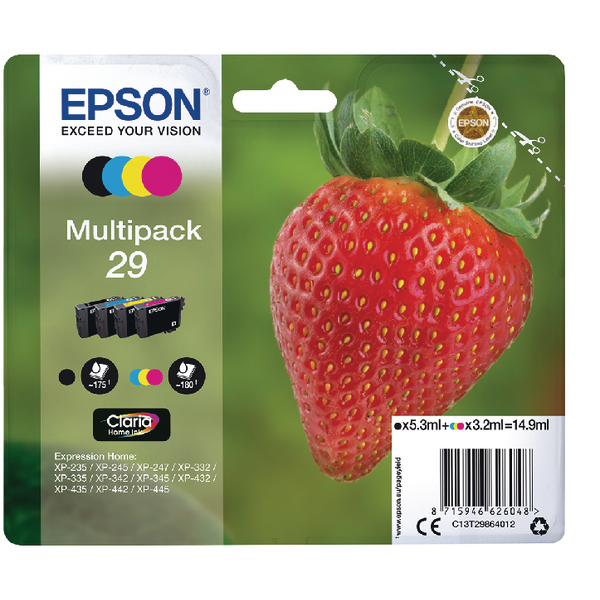 Epson 29 Home Ink Cartridge Claria Multipack Strawberry CMYK C13T29864012