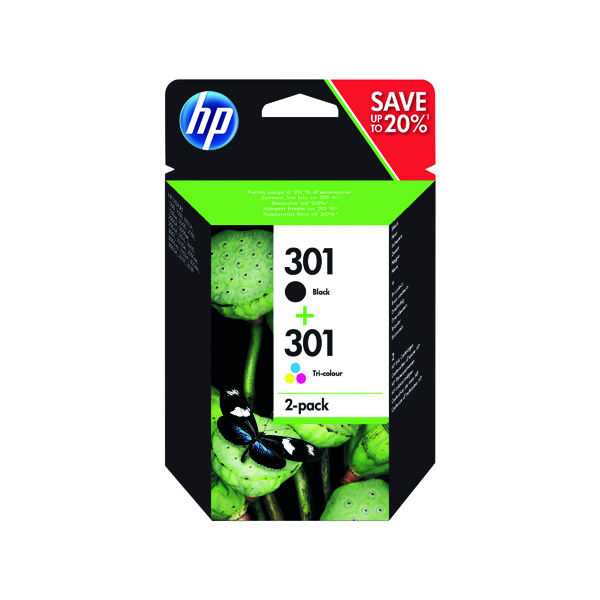 HP 301 Inkjet Cartridges 2-Pack Black and Tri-Colour CMY N9J72AE