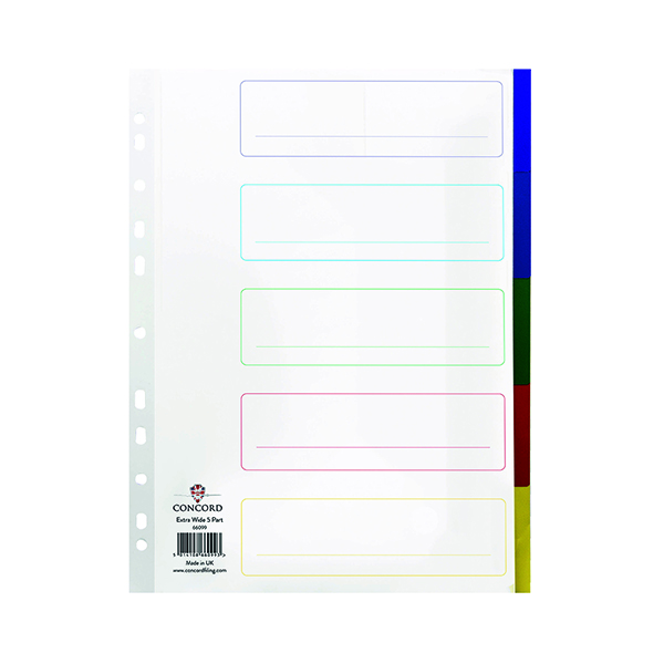 Concord 5-Part Extra Wide Index Polypropylene Multicoloured  A4 66099