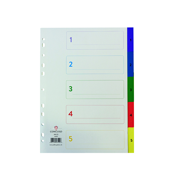 Concord 1-5 Index Polypropylene Multicoloured A4 66299