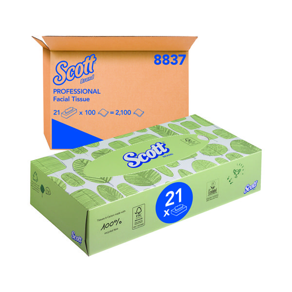 Scott Facial Tissues Box 100 Sheets (Pack of 21) 8837