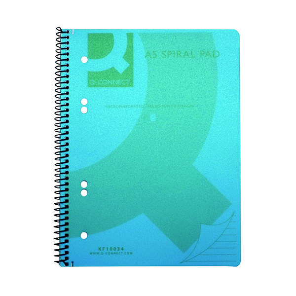 Q-Connect Spiral Bound Polypropylene Notebook 160 Pages A5 Blue (5 Pack) KF10034