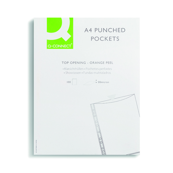 Q-Connect Punched Pockets Polypropylene 50 Micron A4 Embossed (Pack of 100) KF24001