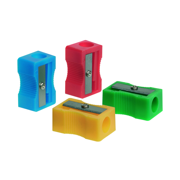 Q-Connect Plastic Pencil Sharpener Single Hole Assorted (Pack of 10) KF76992