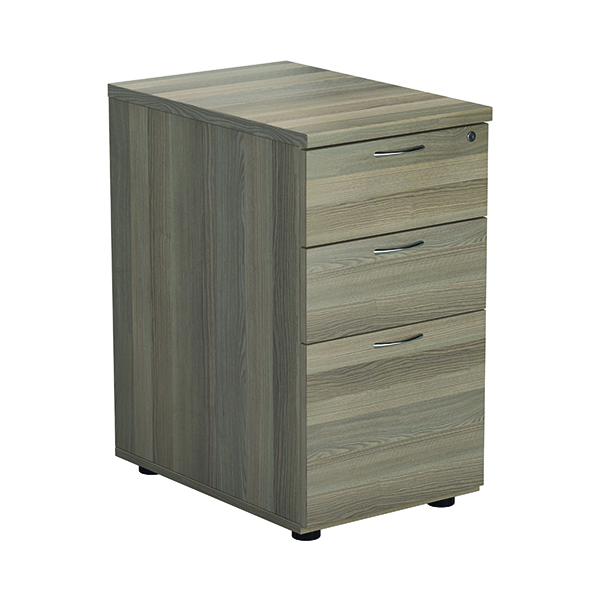 Jemini 3 Drawer Desk High Pedestal 404x600x730mm Grey Oak KF78949