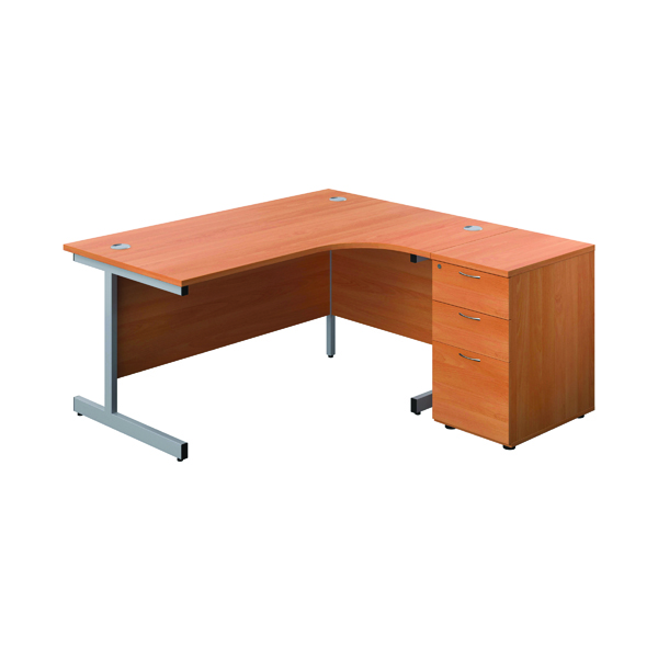 First Radial Right Hand Desk with Pedestal 1600x800-1200mm Beech/Silver KF803287