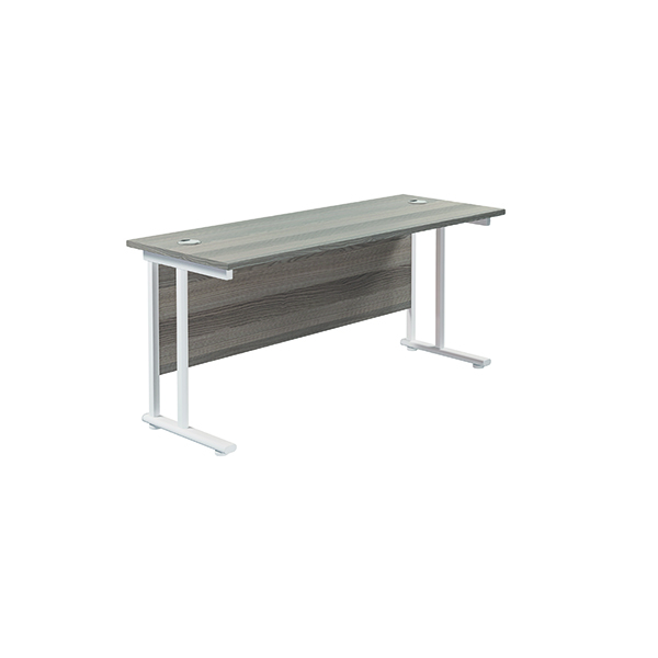 Jemini Rectangular Cantilever Desk 1800x600x730mm Grey Oak/White KF806639