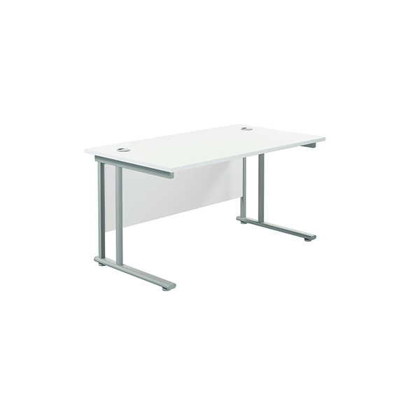Jemini Rectangular Cantilever Desk 1400x800x730mm White/Silver KF806950
