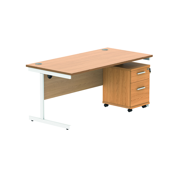 Astin Rectangular Desk 1600x800x730mm +2Drw Under Desk Pedestal Norwegian Beech/White KF820177