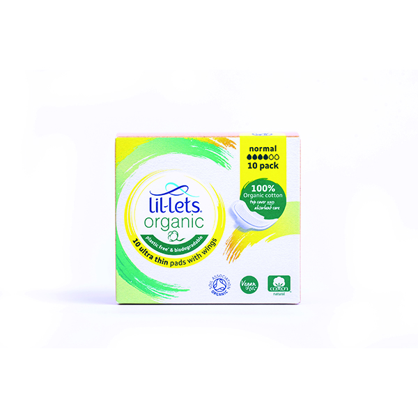 Lil-Lets Organic Sanitary Pads Ultra Thin with Wings Normal x10 (Pack of 24) 94ORGNO10
