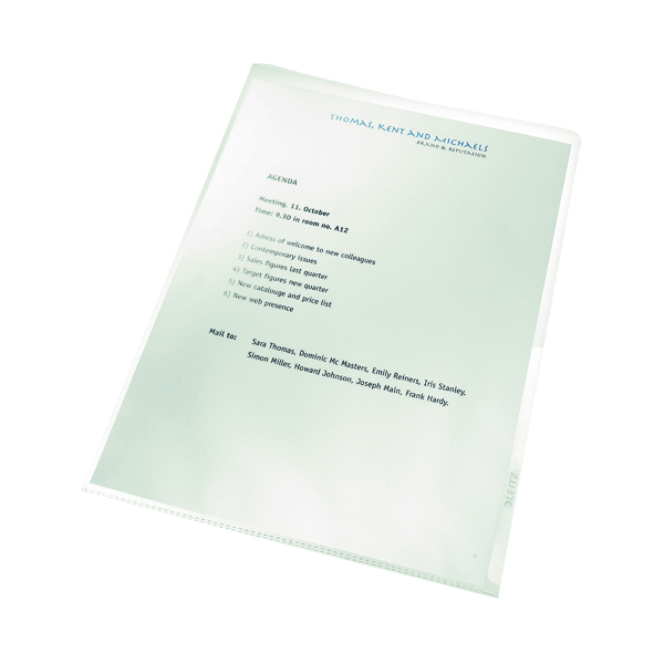 Leitz Recycled Cut Flush Folders A4 Clear (Pack of 100) 40011003