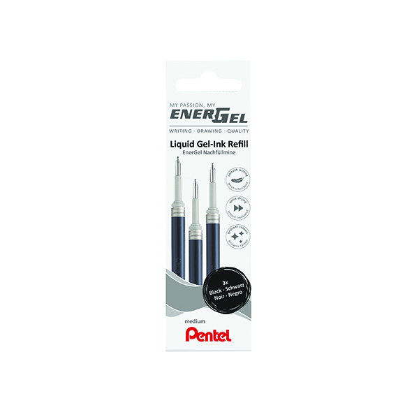 Pentel EnerGel Refill Wallet Black (Pack of 3) LR7-3A