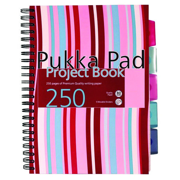Pukka Pad Stripes Wirebound Hardback Project Notebook 250 Pages A4 Blue/Pink (3 Pack) CBPROBA4