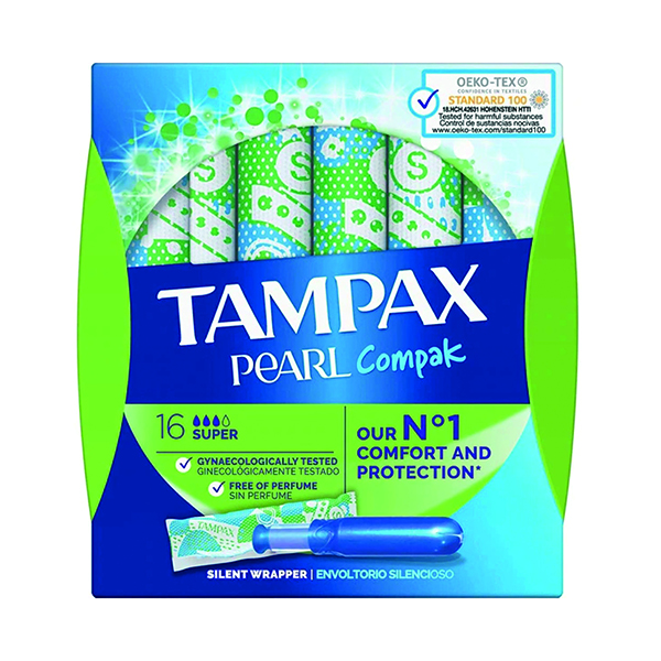Tampax Compak Pearl Super Applicator Tampons Boxed x16 (Pack of 4) C006299