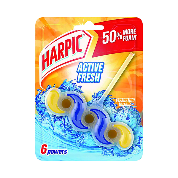 Harpic Active Fresh Toilet Rim Block 6 Powers Sparkling Citrus 35g 3119589