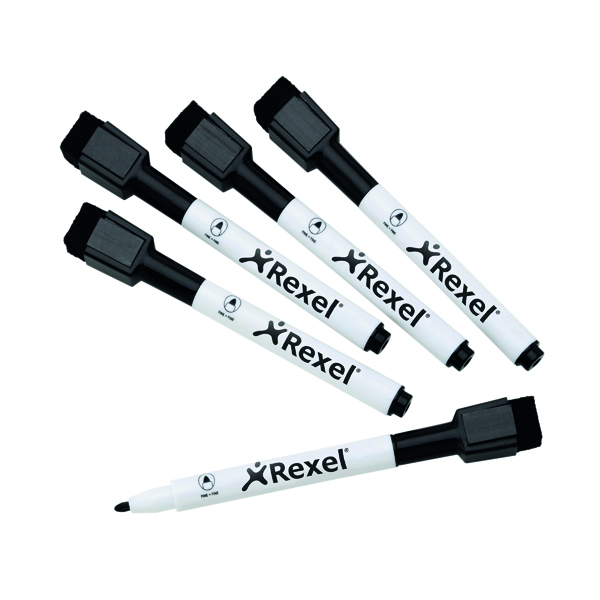 Rexel Magnet Dry Erase Markers Black (6 Pack) 2104184