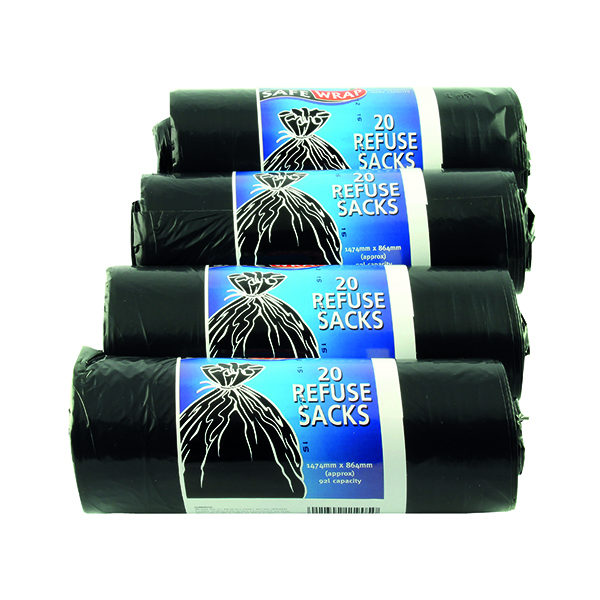 Safewrap Refuse Sack 92 Litre Black (80 Pack) Black 0446