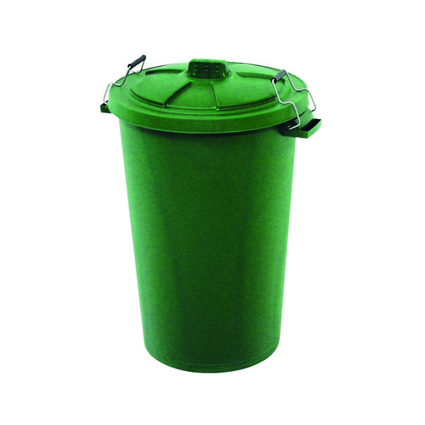 Plastic Dustbin with Locking Clip Lid 90 Litre Green 415697