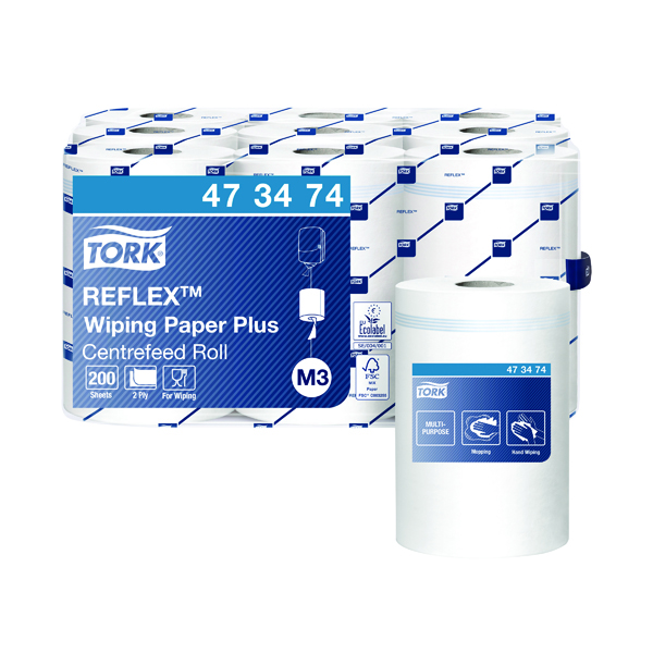 Tork Reflex M3 Wiping Paper + 2-Ply 200 Sheets (Pack of 9) 473474