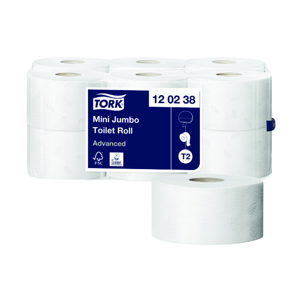Tork T2 Mini Jumbo Toilet Roll 2-Ply (12 Pack) 120238