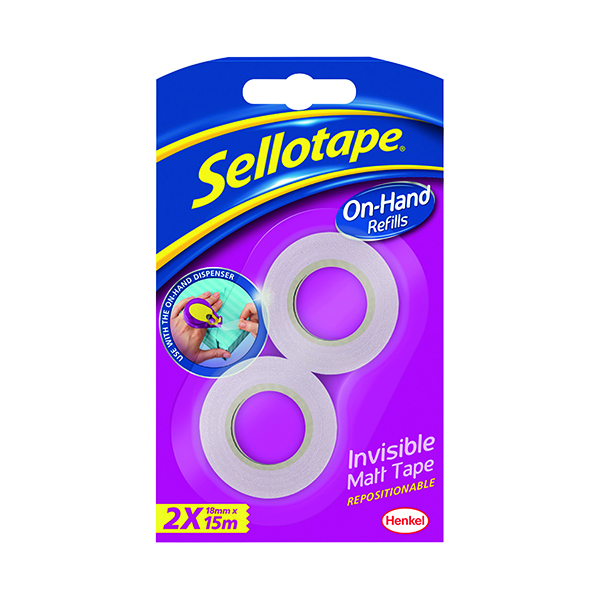 Sellotape On-Hand Refill Invisible Tape 18mm x 15m (2 Pack) 2379006