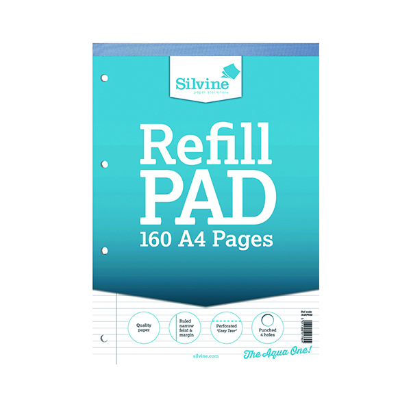 Silvine Narrow Feint Ruled Headbound Refill Pad 160 Pages A4 (6 Pack) A4RPNM