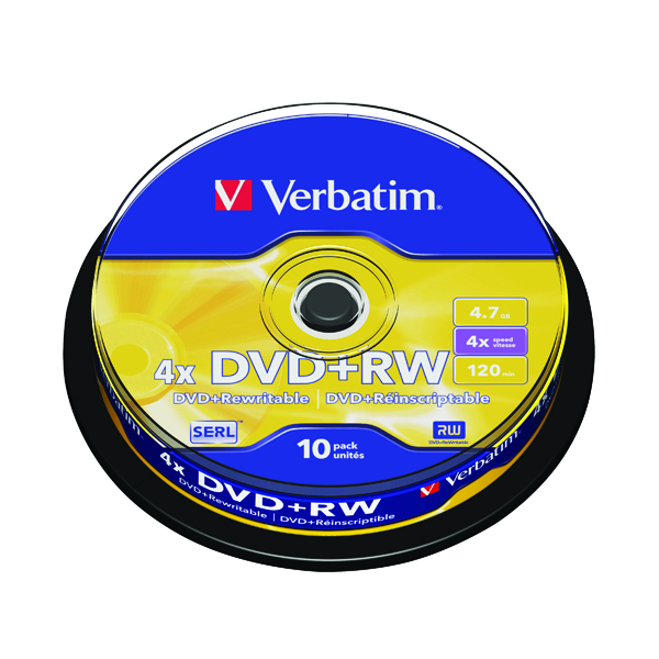 Verbatim DVD+RW Non-Printable 4x 4.7GB (Pack of 10) 43488