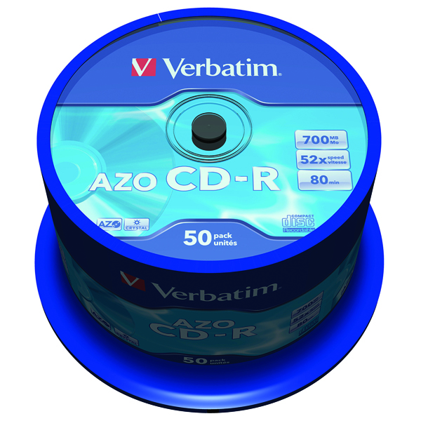Verbatim CD-R AZO Crystal Spindle 700MB (Pack of 50) 43343