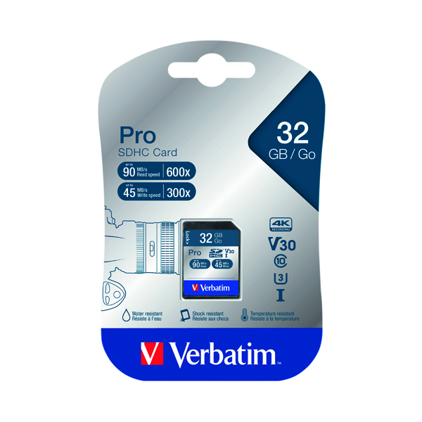 Verbatim Pro SDHC 32Gb Memory Card Class 10 UHS-I U3 47021